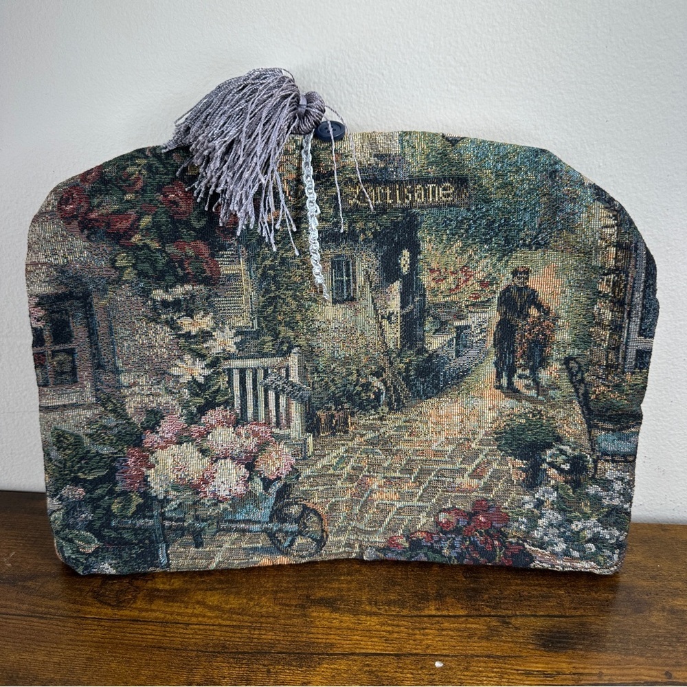 Vintage L'Artisane French Country Woven Tapestry Teapot Tea Cozy‎ Tassel Cottage